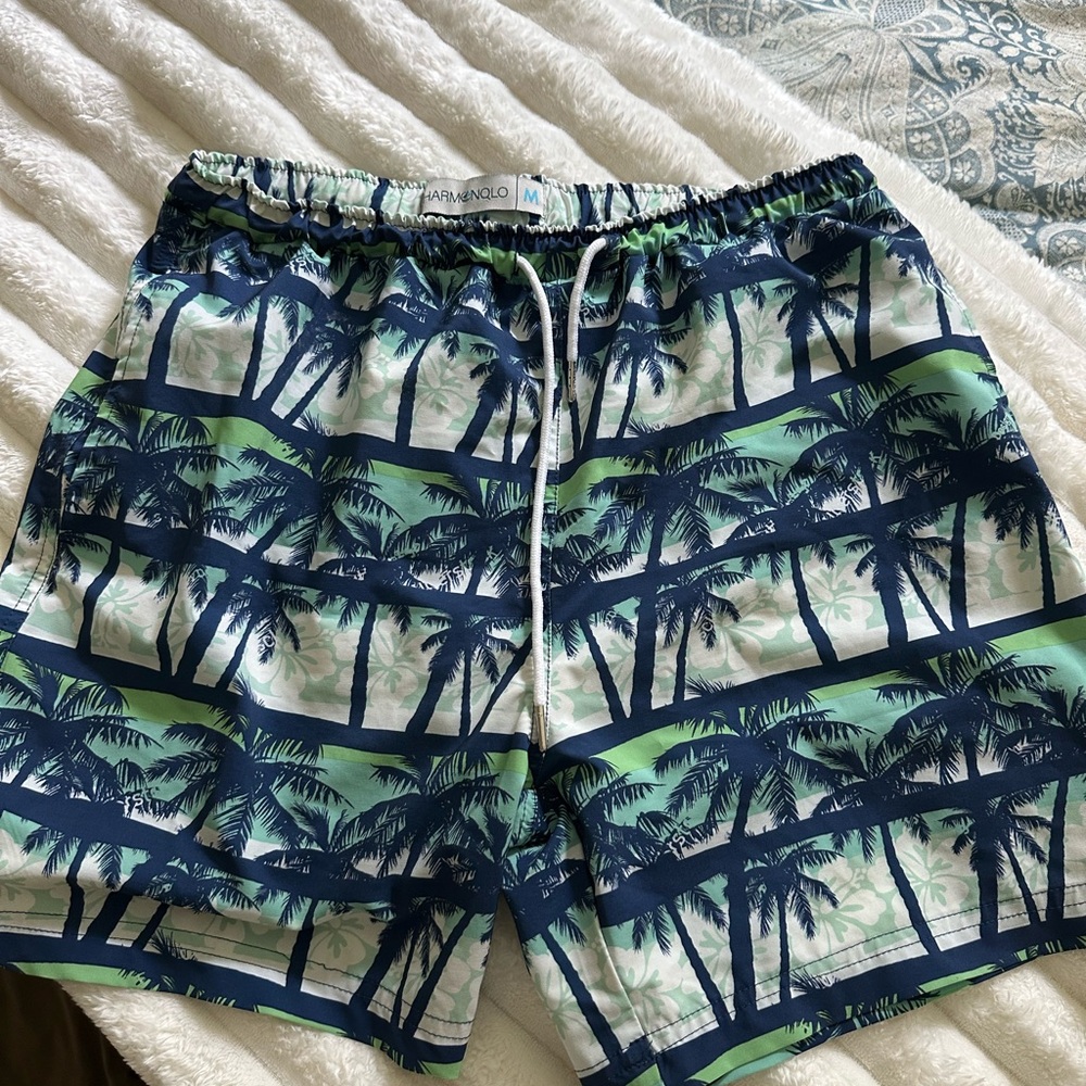 Margaritaville Green and Blue Swim Trunks with Tropical Print